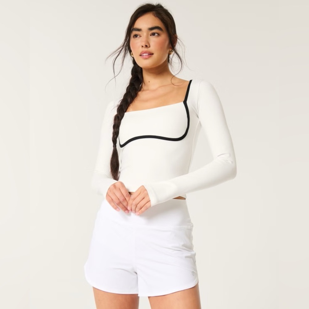Hollister Gilly Hicks Active Recharge Under Bust Long-Sleeve Top White Black XXL